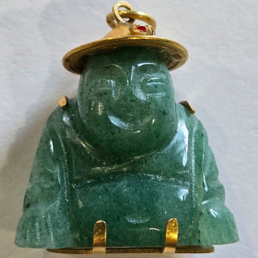 14k gold wrapped jade Buddha charm